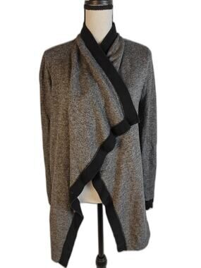 Women's Three Dots Draped Open Front Cardigan Gray Black Small